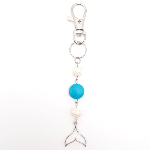 Hand Crafted Accessories - Mermaid Tail Turquoise Howlite Chakra Gemstone Keychain Handmade Accessory